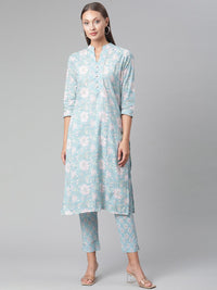 Divena Sky Blue Cotton kurta Pant set - divena world