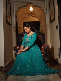 Divena Green Flared Kurta - divenaworld.com