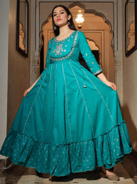 Divena Green Flared Kurta - divenaworld.com