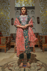 Divena Green Floral Printed Kurta Pant Set with Dupatta - divenaworld.com