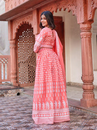 Divena Pink Printed Crop Top, lehenga with Dupatta set - divenaworld.com