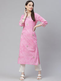 Divena Pink Lahariya Cotton Gota patti Straight Kurta - divena world