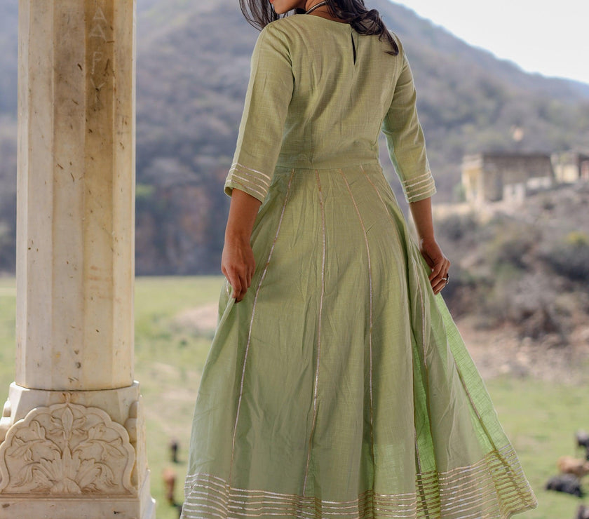 Divena Pastel Green Flaired Cotton kurta with pants - divenaworld.com