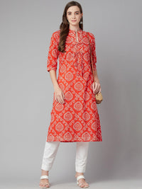 Divena Red bandhej Straight Kurta - divena world