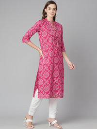 Divena Pink Bandhej Straight Kurta - divena world