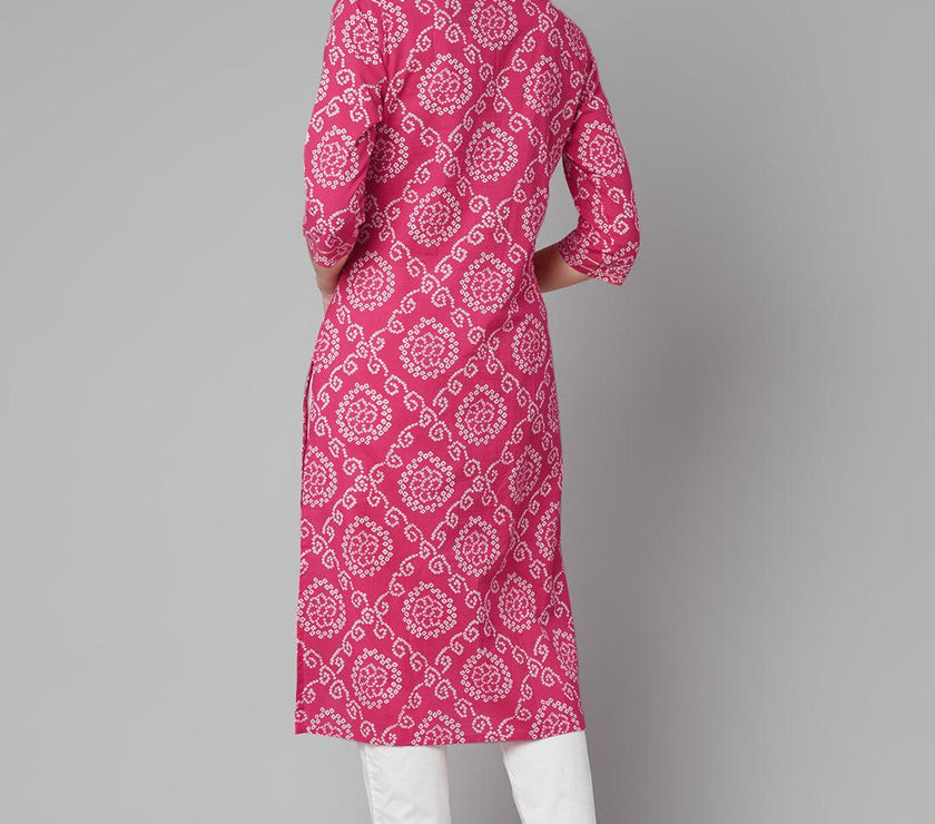 Divena Pink Bandhej Straight Kurta - divena world