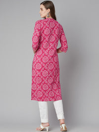 Divena Pink Bandhej Straight Kurta - divena world