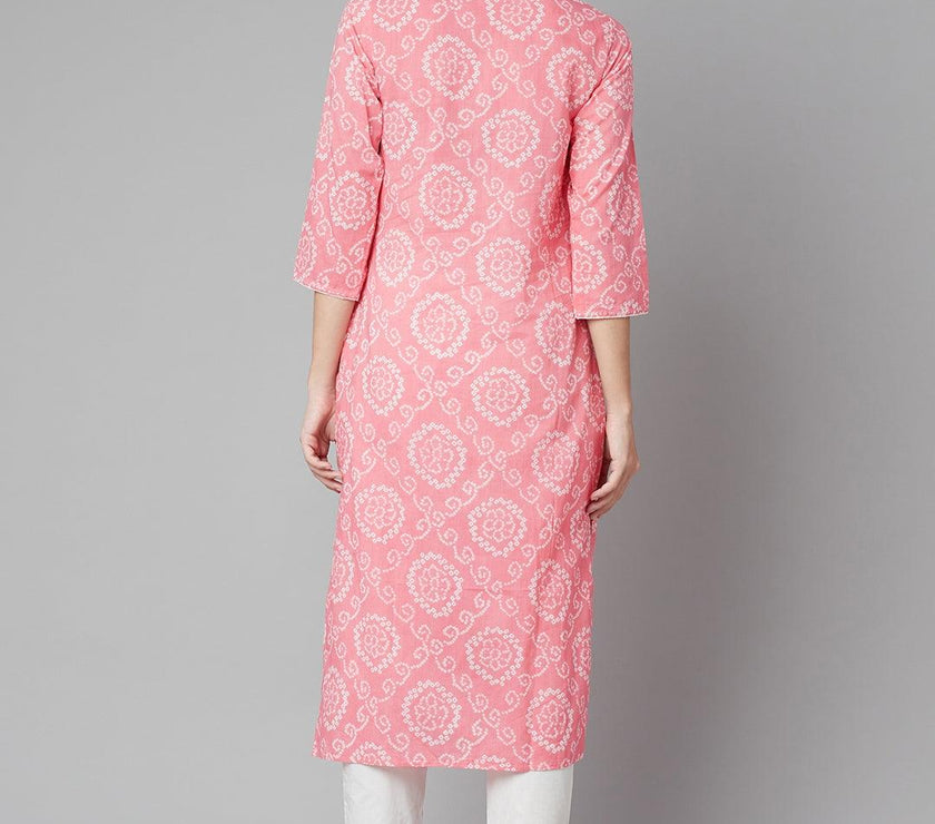 Divena Baby Pink Bandhej Straight Kurta - divena world