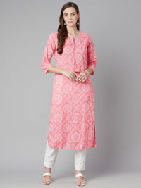 Divena Baby Pink Bandhej Straight Kurta - divena world