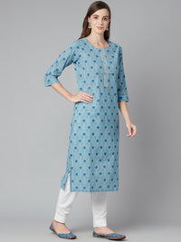 Divena Sky blue Floral Straight Kurta - divena world