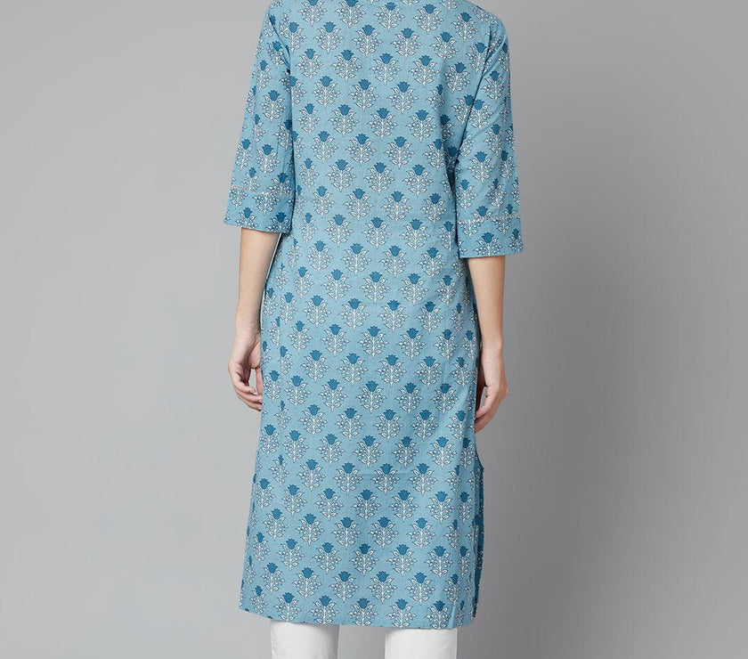 Divena Sky blue Floral Straight Kurta - divena world