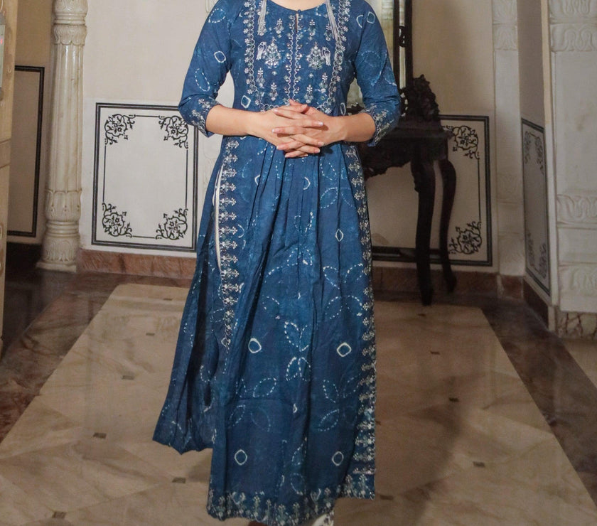 Divena Blue Cotton Kurta Pant set - divenaworld.com