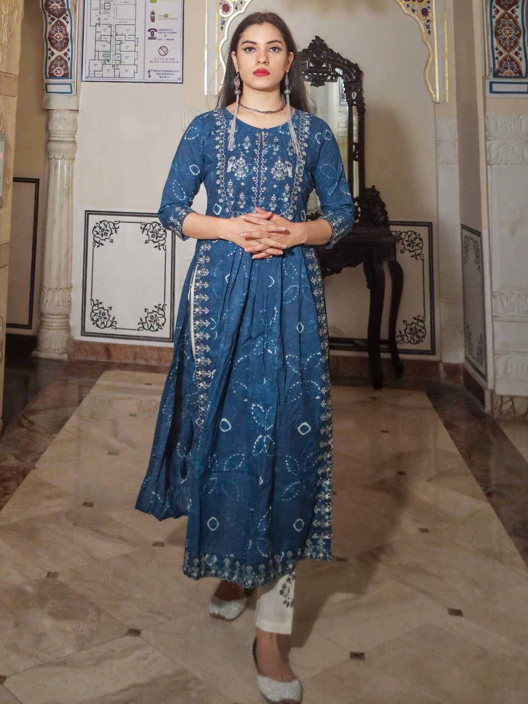 Divena Blue Cotton Kurta Pant set - divenaworld.com