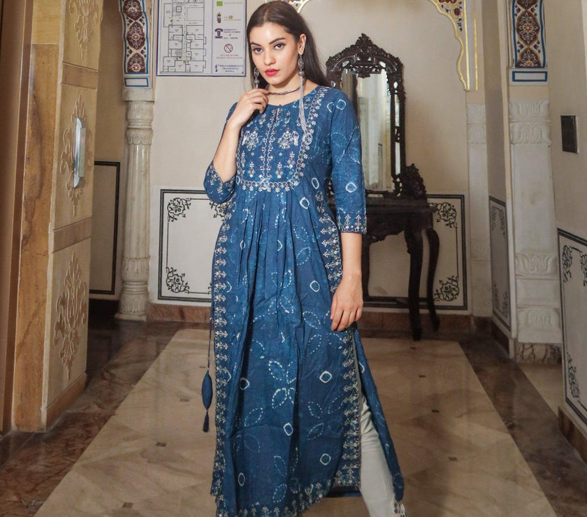 Divena Blue Cotton Kurta Pant set - divenaworld.com