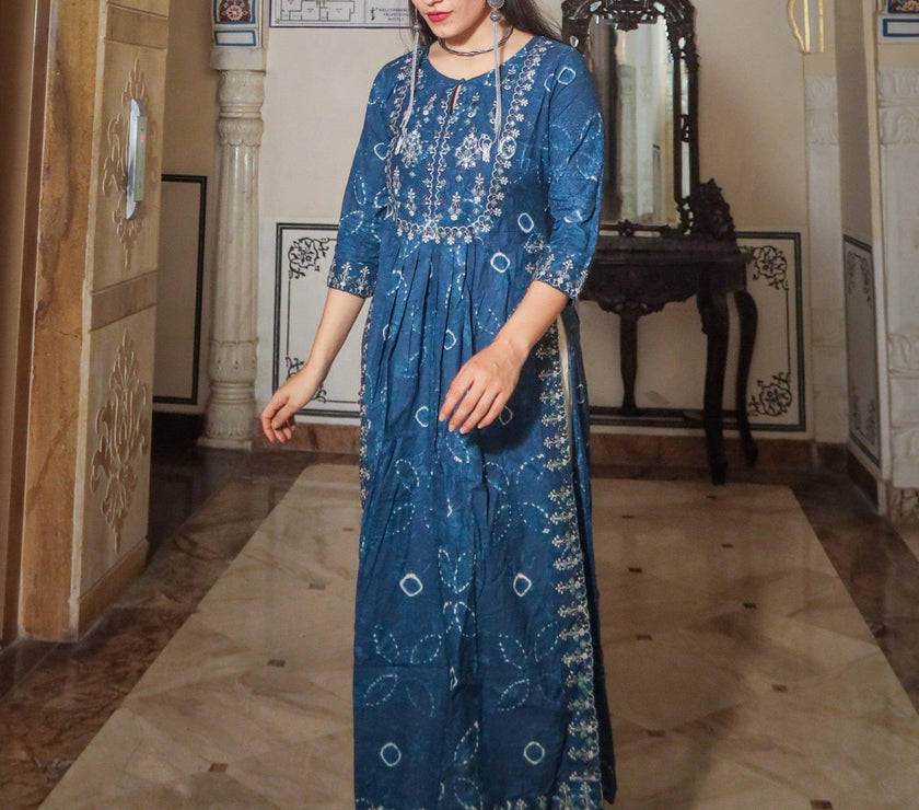 Divena Blue Cotton Kurta Pant set - divenaworld.com