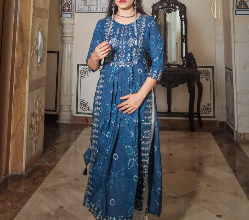 Divena Blue Cotton Kurta Pant set - divenaworld.com