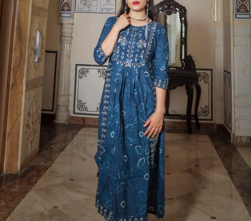 Divena Blue Cotton Kurta Pant set - divenaworld.com