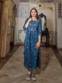 Divena Blue Cotton Kurta Pant set - divenaworld.com