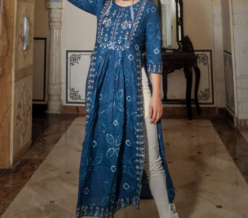 Divena Blue Cotton Kurta Pant set - divenaworld.com