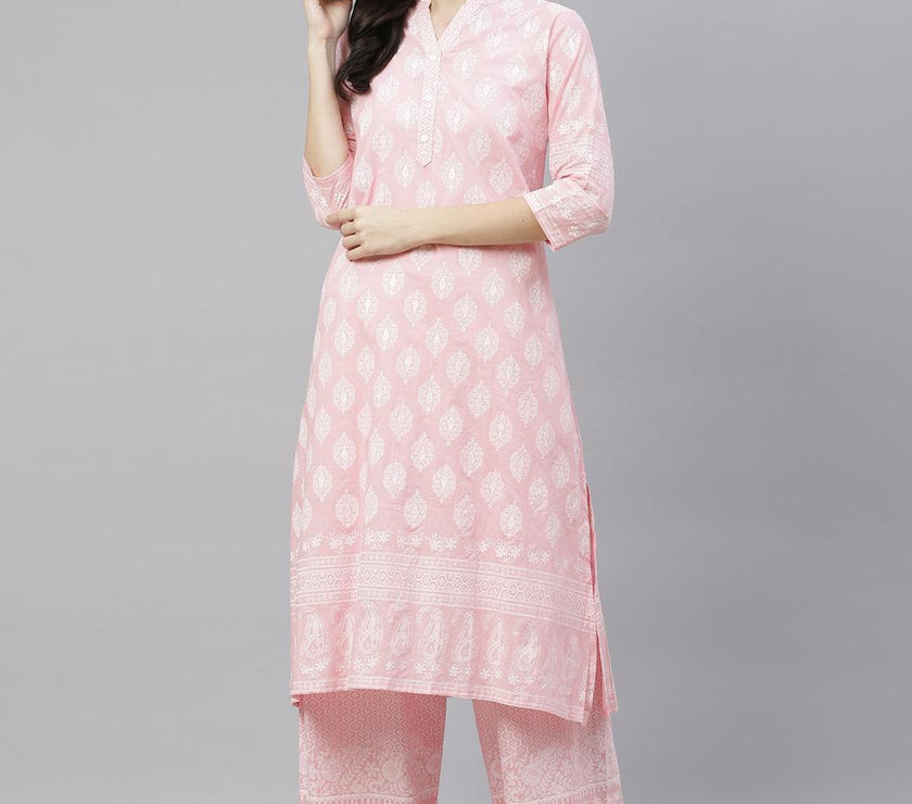 Divena Baby Pink Cotton Kurta Palazzo Set - divena world