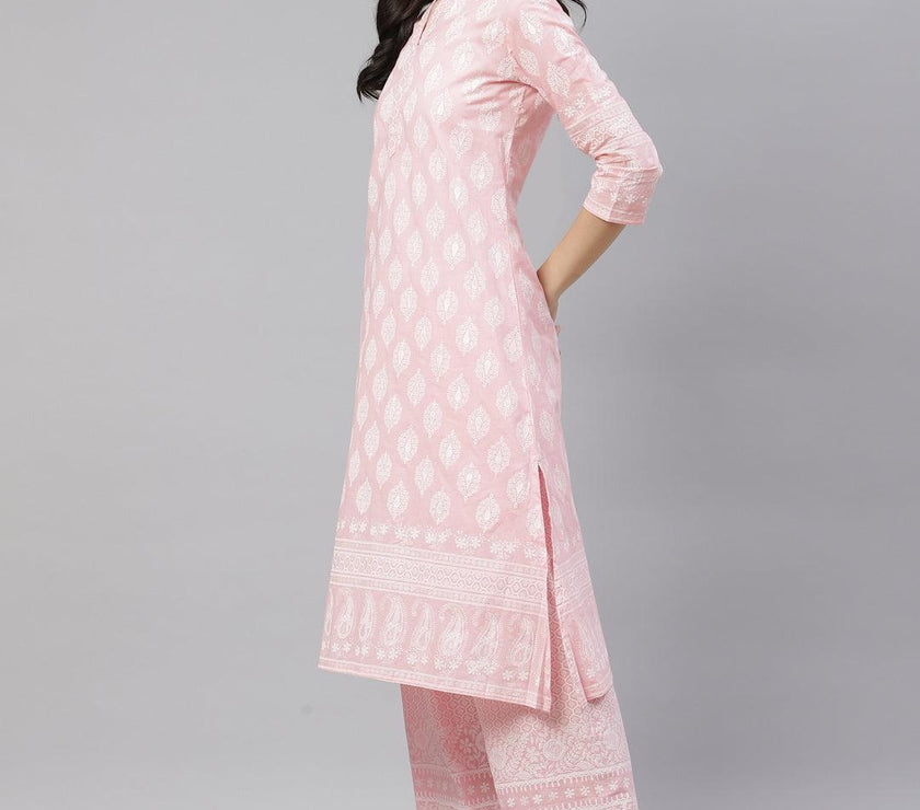 Divena Baby Pink Cotton Kurta Palazzo Set - divena world