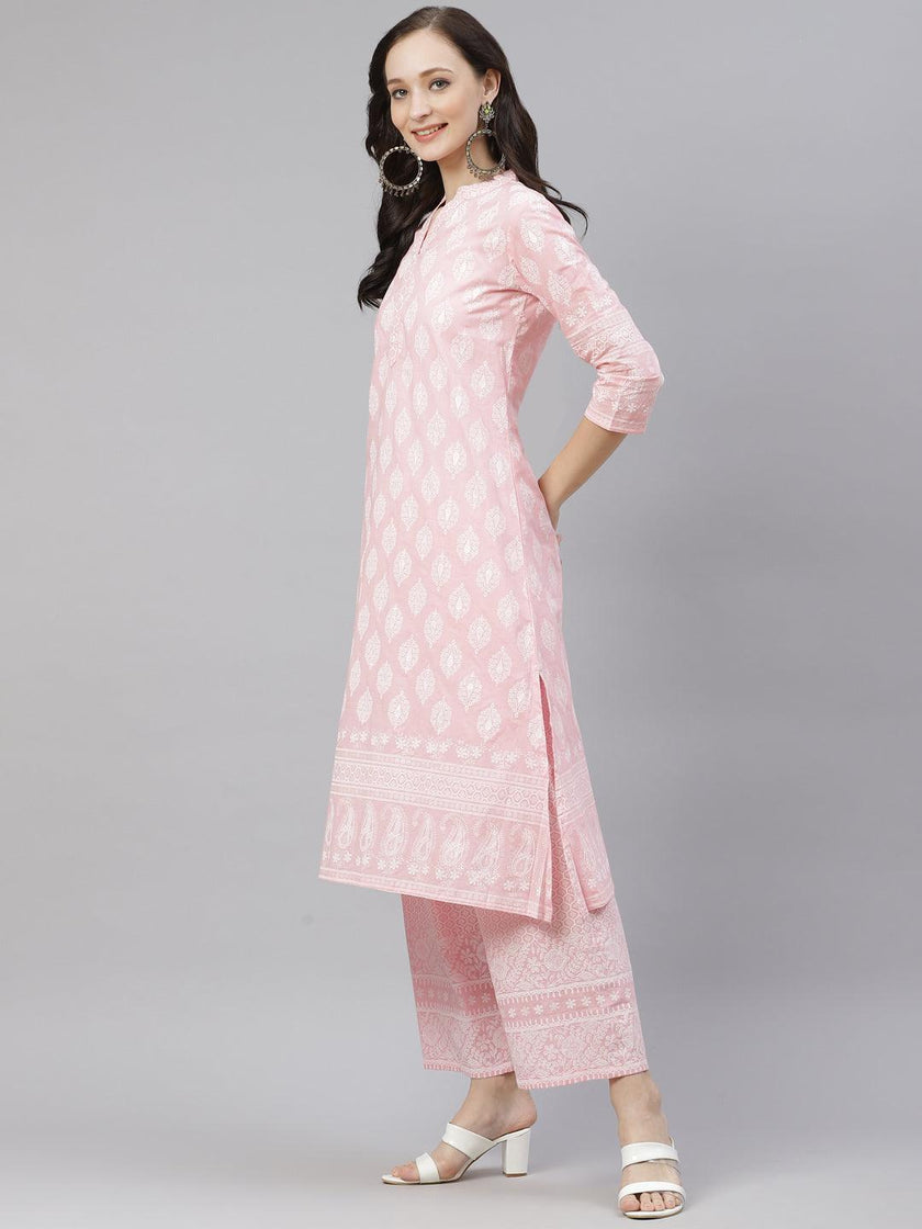 Divena Baby Pink Cotton Kurta Palazzo Set - divena world