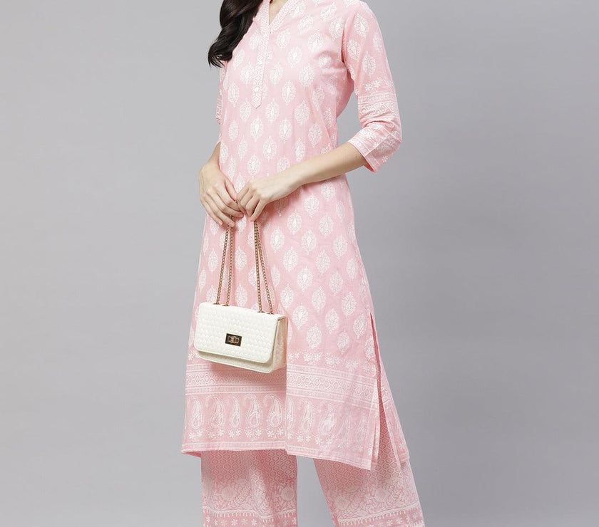 Divena Baby Pink Cotton Kurta Palazzo Set - divena world