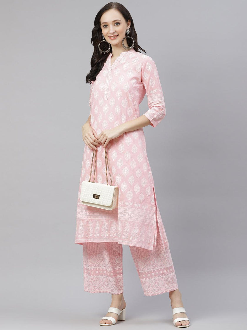 Divena Baby Pink Cotton Kurta Palazzo Set - divena world