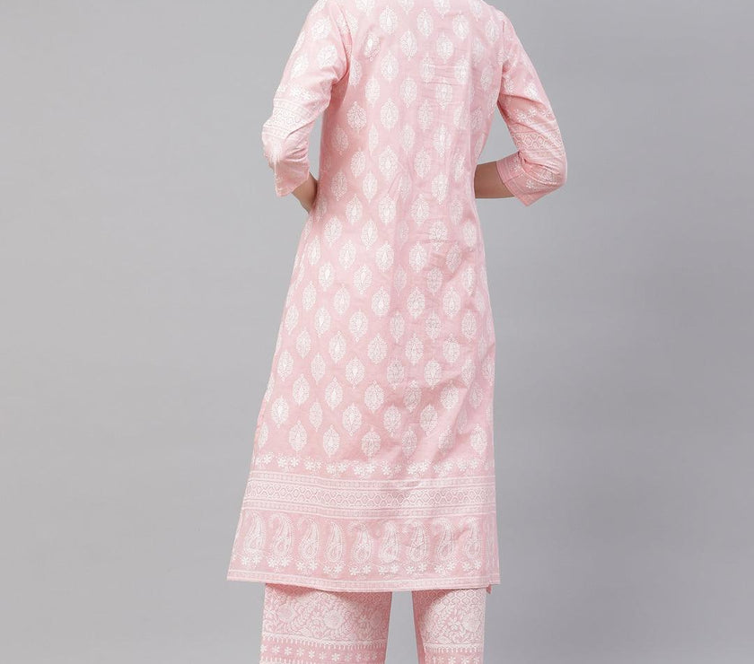 Divena Baby Pink Cotton Kurta Palazzo Set - divena world