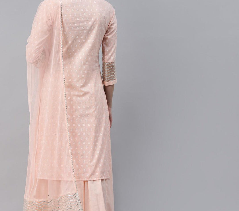 Divena Light Pink Kurta Palazzo Set with Net Dupatta - divena world