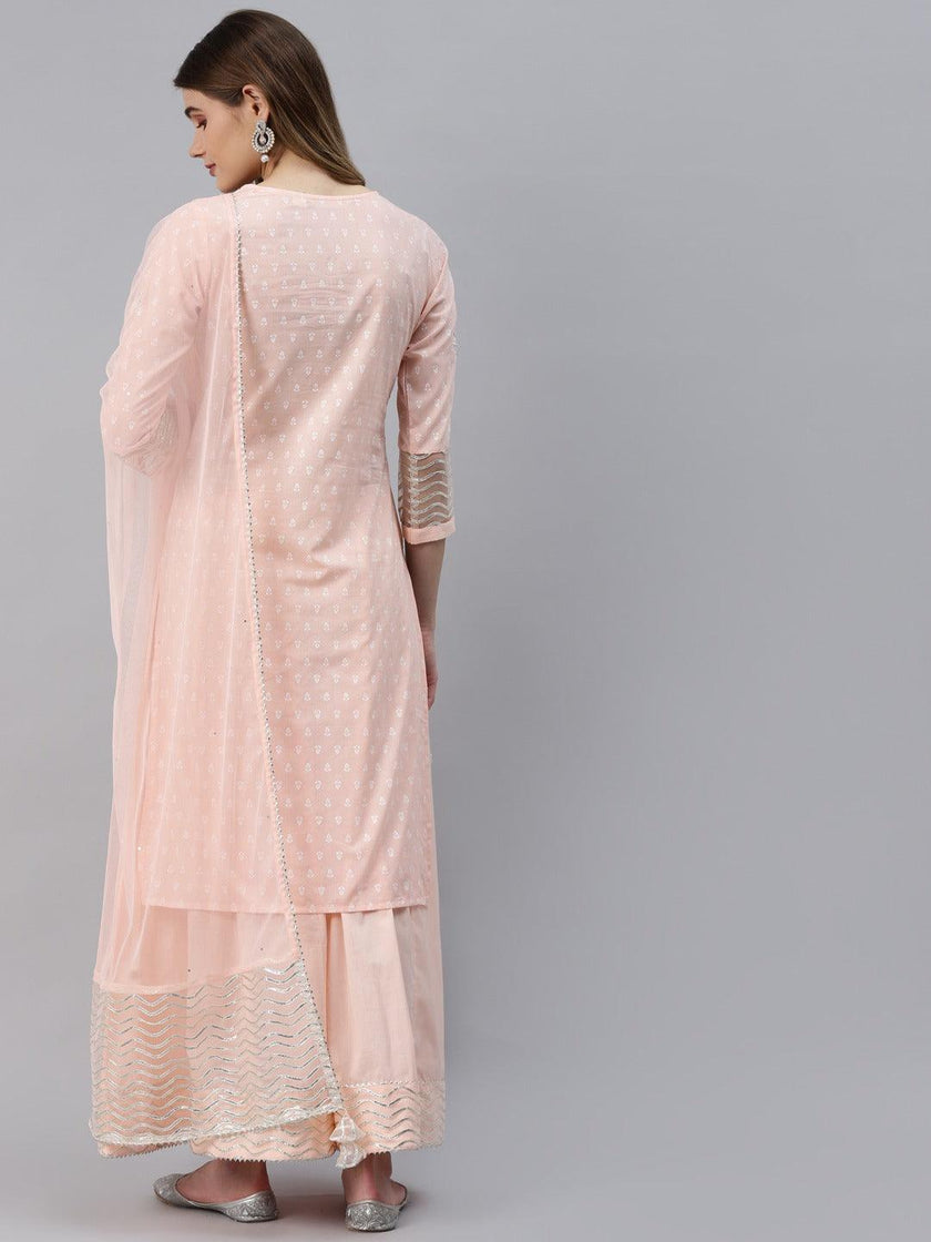 Divena Light Pink Kurta Palazzo Set with Net Dupatta - divena world