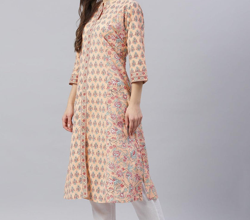 Divena Divena Peach Cotton A-line Kurta - divena world