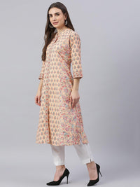 Divena Divena Peach Cotton A-line Kurta - divena world