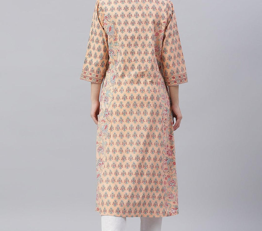 Divena Divena Peach Cotton A-line Kurta - divena world