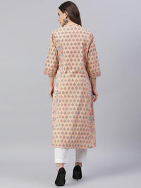 Divena Divena Peach Cotton A-line Kurta - divena world