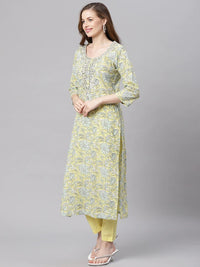 Divena yellow Cotton Straight Kurta pant set - divena world