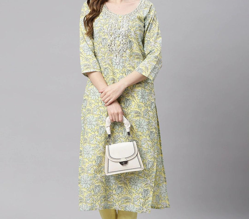 Divena yellow Cotton Straight Kurta pant set - divena world