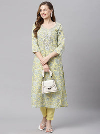 Divena yellow Cotton Straight Kurta pant set - divena world