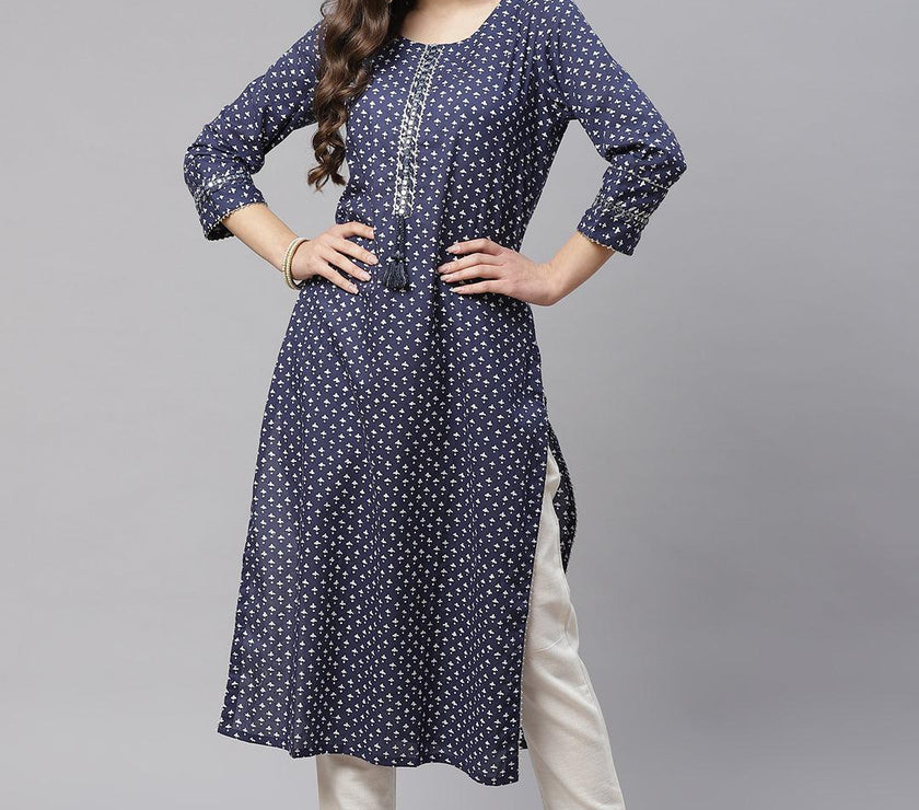 Divena Indigo Cotton Straight Kurti - divena world