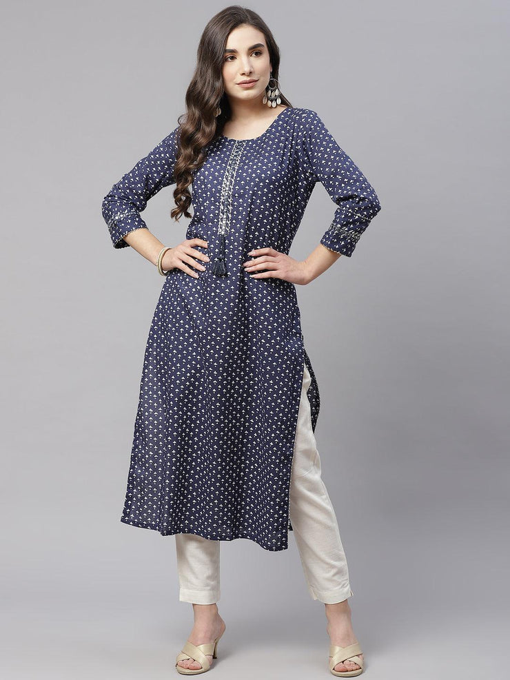 Divena Indigo Cotton Straight Kurti - divena world