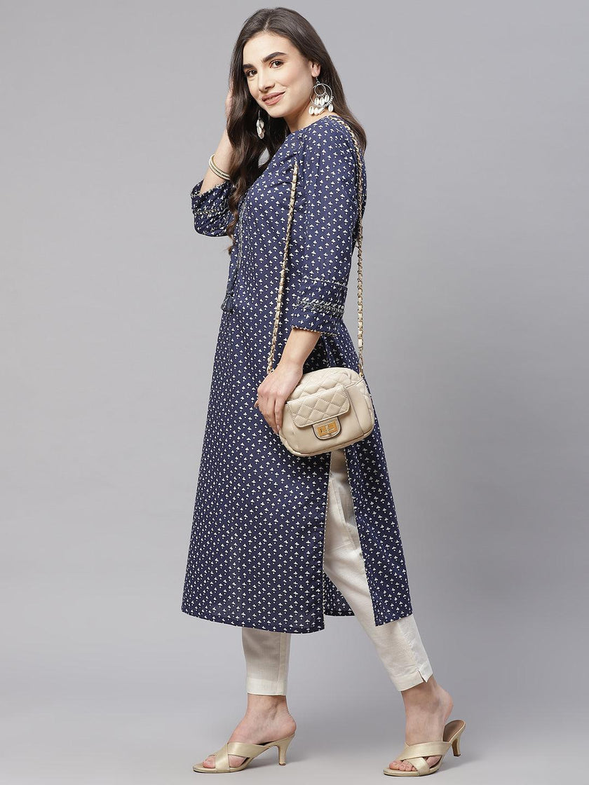 Divena Indigo Cotton Straight Kurti - divena world