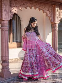 Divena Pink Cotton Sleeves less Anarkali Sharara set with Dupatta - divenaworld.com