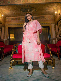 Divena Baby Pink Cotton Laheriya Kaftan - divenaworld.com