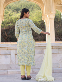 Divena yellow Cotton Straight Kurta pant set with dupatta - divenaworld.com