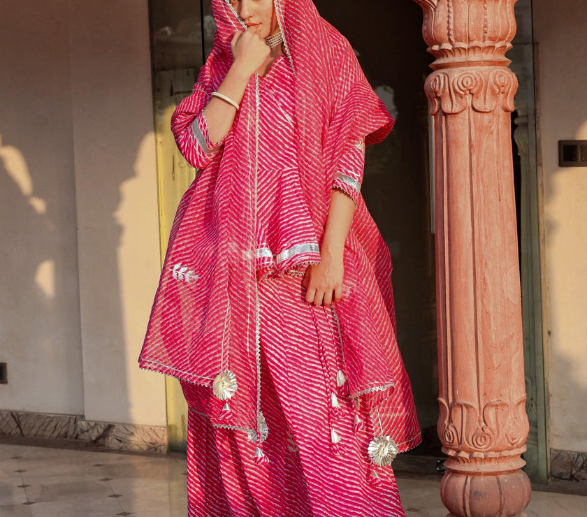 Divena Pink Lehriya lehenga dupatta set - divenaworld.com