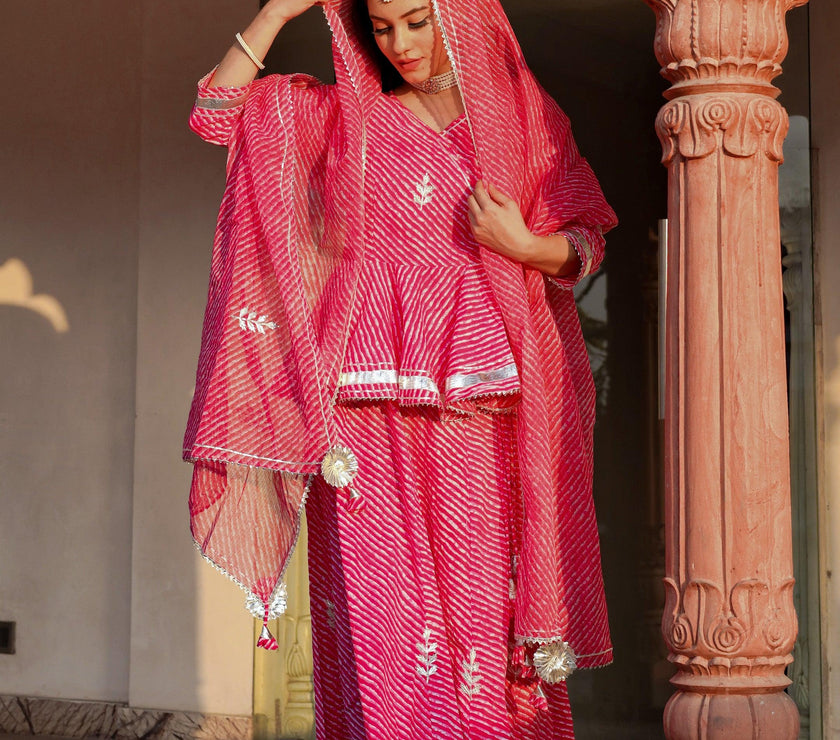 Divena Pink Lehriya lehenga dupatta set - divenaworld.com