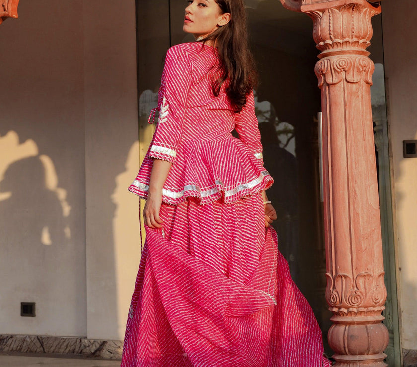 Divena Pink Lehriya lehenga dupatta set - divenaworld.com