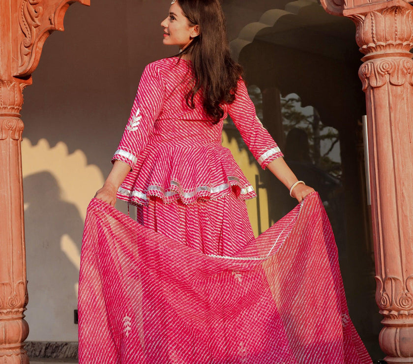 Divena Pink Lehriya lehenga dupatta set - divenaworld.com