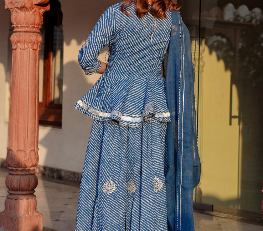 Divena Blue Lehriya lehenga dupatta set - divenaworld.com