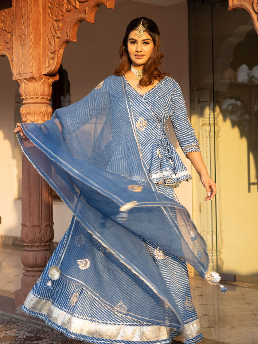 Divena Blue Lehriya lehenga dupatta set - divenaworld.com